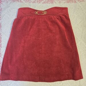Vintage Red Ultrasuede Mini Skirt with Gold Accent- SZ SM